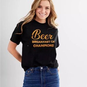 Distressed Modish Rebel Black Tee with Yellow Graphic